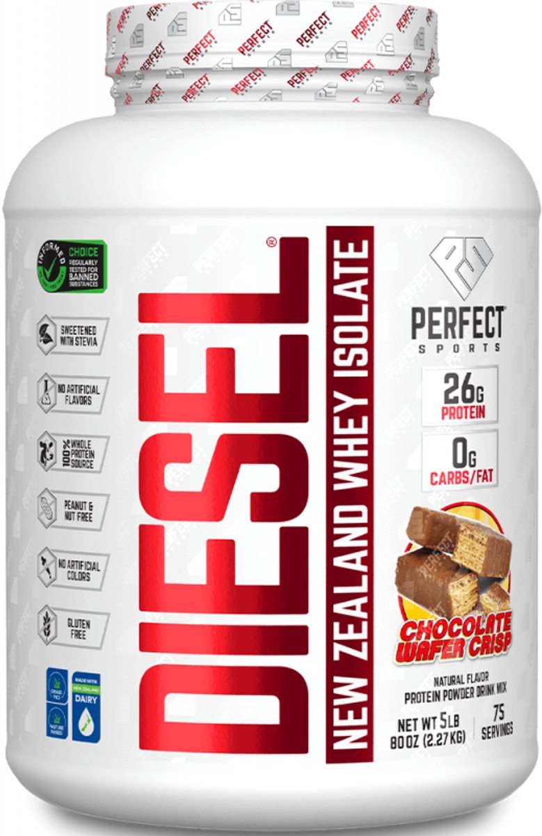 Perfect Sports Diesel 100% New Zealand Whey Isolate (5lbs) Chocolate Wafer Crisp - Eiwitten - Wei-eiwit isolaat