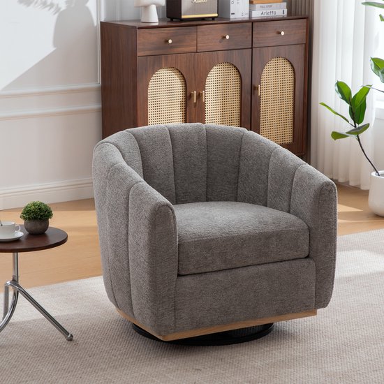 Fauteuil pivotant OKWISH 360 degrés - Chaise confortable pour salon ou chambre - Chenille - Gris