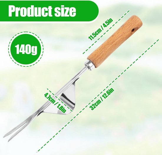 Onkruidsteker met houten handvat voor tuinieren en wieden van onkruid