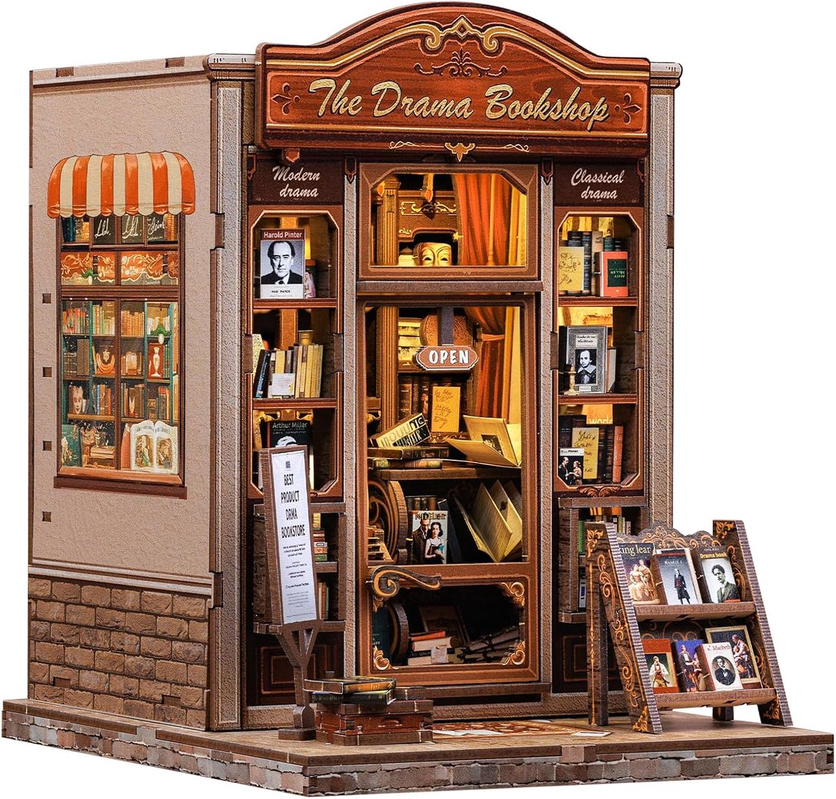 CuteBee CWGC206 The Drama Bookshop Book Nook Bouwpakket | Miniatuur theatrale huisjes pakket modelbouw voor volwassenen | Houten 3D Puzzel | Woonkamer decoratie boekensteun | Led lights verlichting ingebouwd | DIY boekenhouder collectie