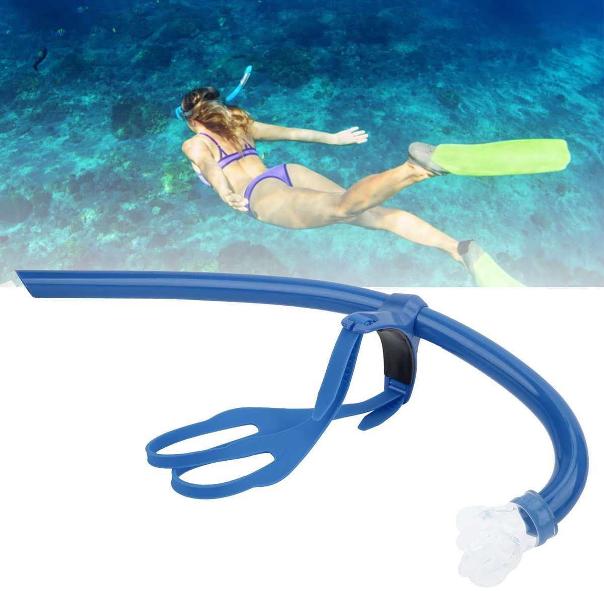 Snorkel voor beginners - Veilig en milieuvriendelijk met verstelbare hoofdband en silicone mondstuk - Blauwe snorkel voor duiken en zwemmen