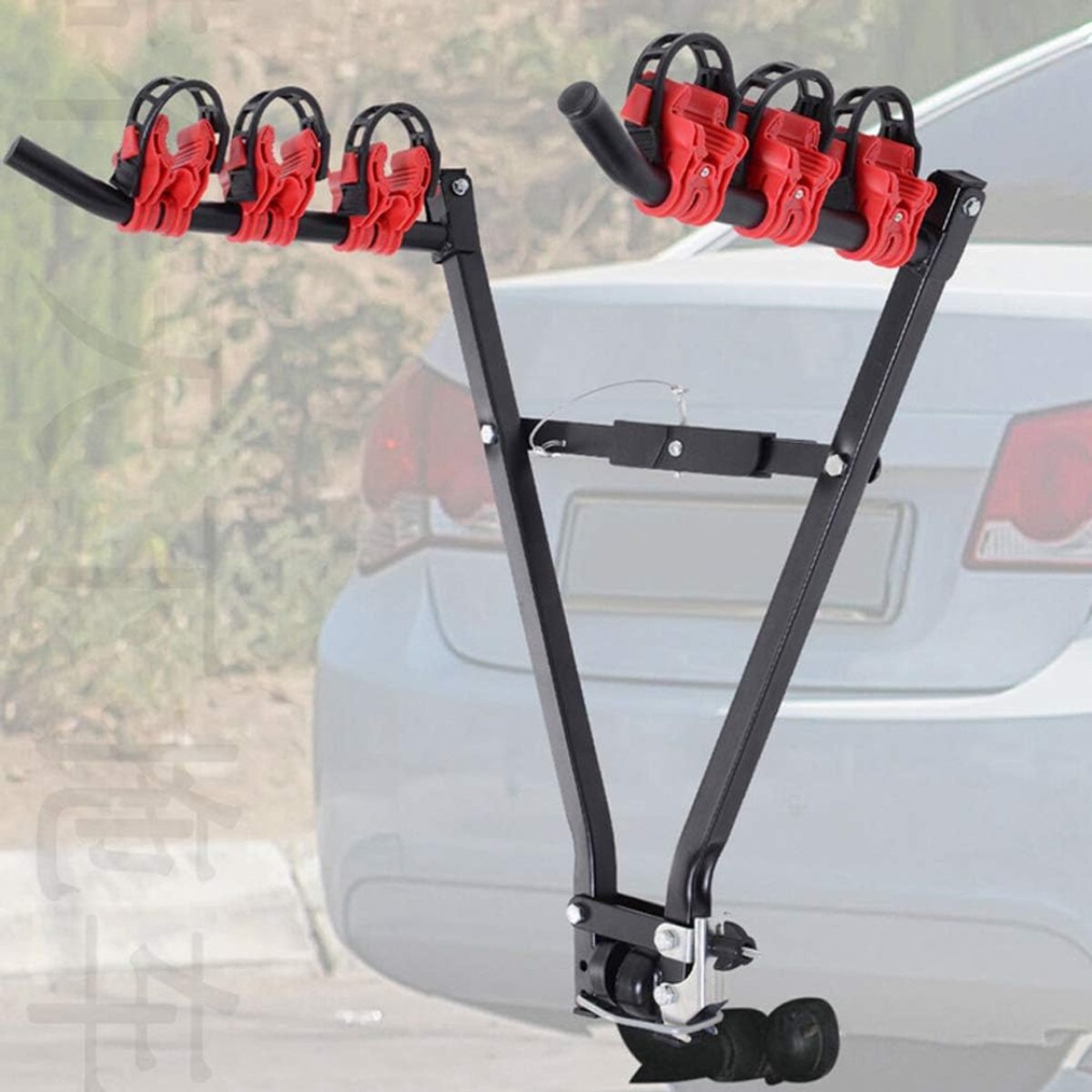 RONN® Fietsendrager Elektrische Fiets - Fietsendrager - Fietsendrager met Spanband - 3 Fietsen - Geen Trekhaak - Zwart/Rood - 72cm x 23cm x 12cm