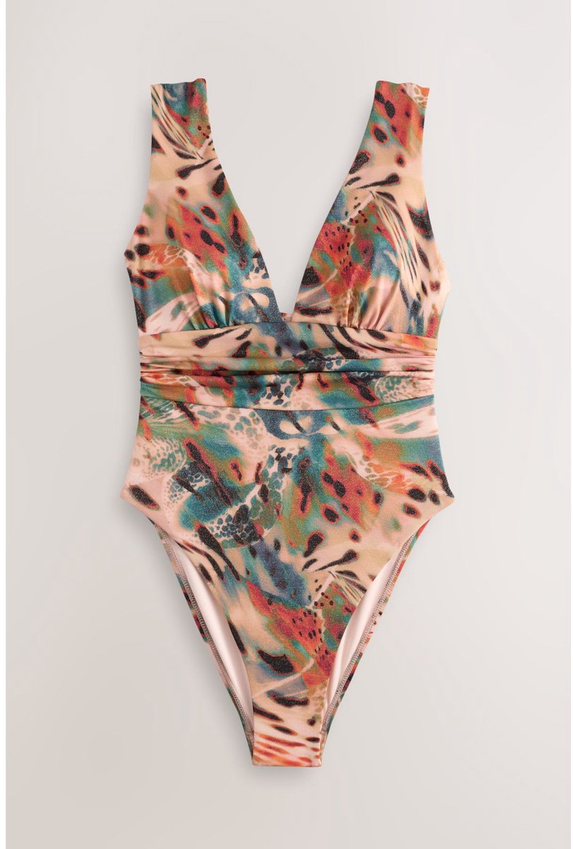 Next Dames - Diepuitgesneden buikbedekkend badpak - Dierenprint Teal/Pink Metallic Animal