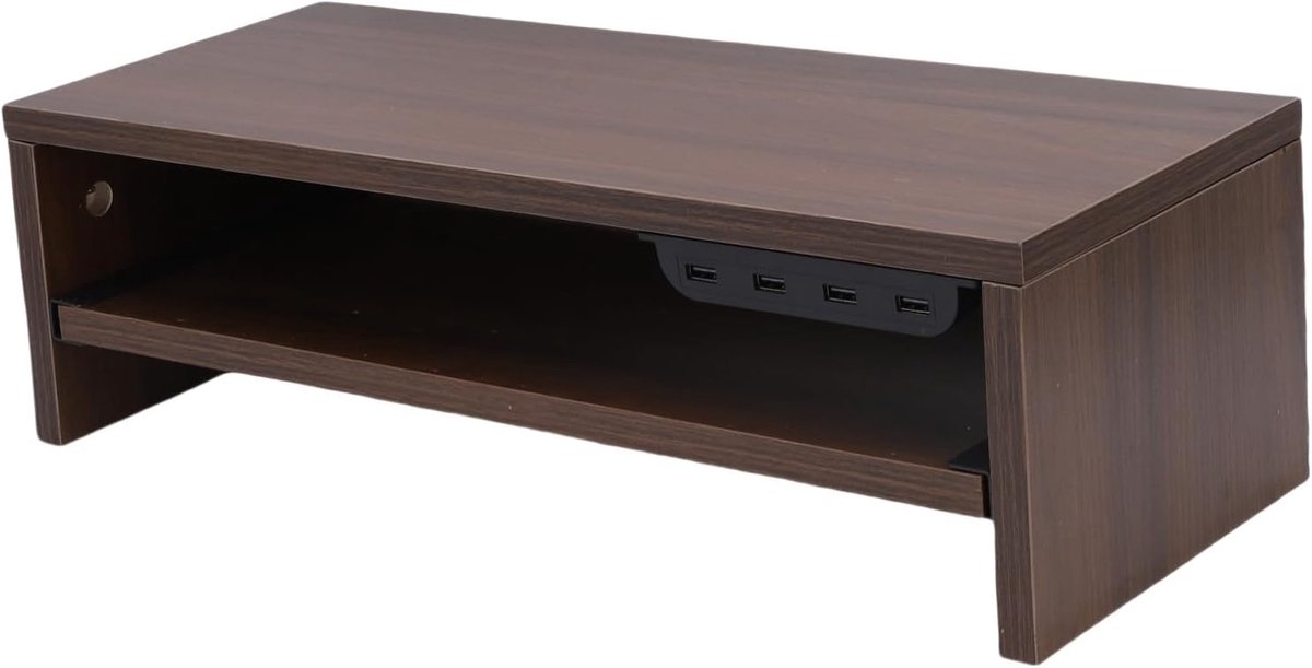 Monitor Verhoger - Bureau Organizer - Werkplek Verbetering - Met Lade & Poorten - 50x20x15 cm - Walnoot