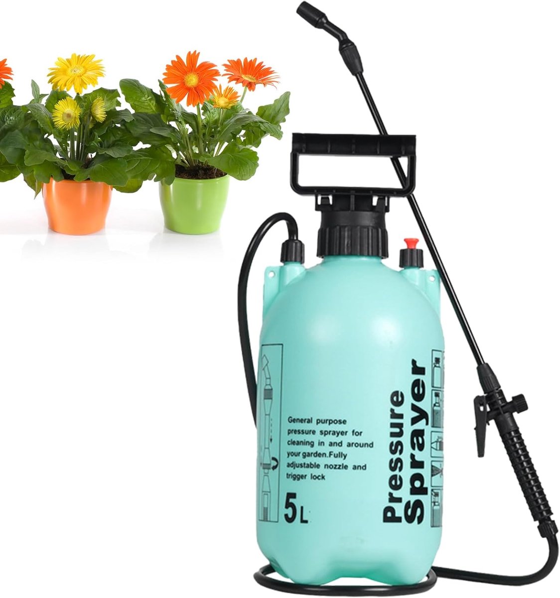 Tuinsproeier Drukspuit - Handpomp Verstuiver - Planten Water Geven - Dubbele Schakelaar - 425 cm Hoog