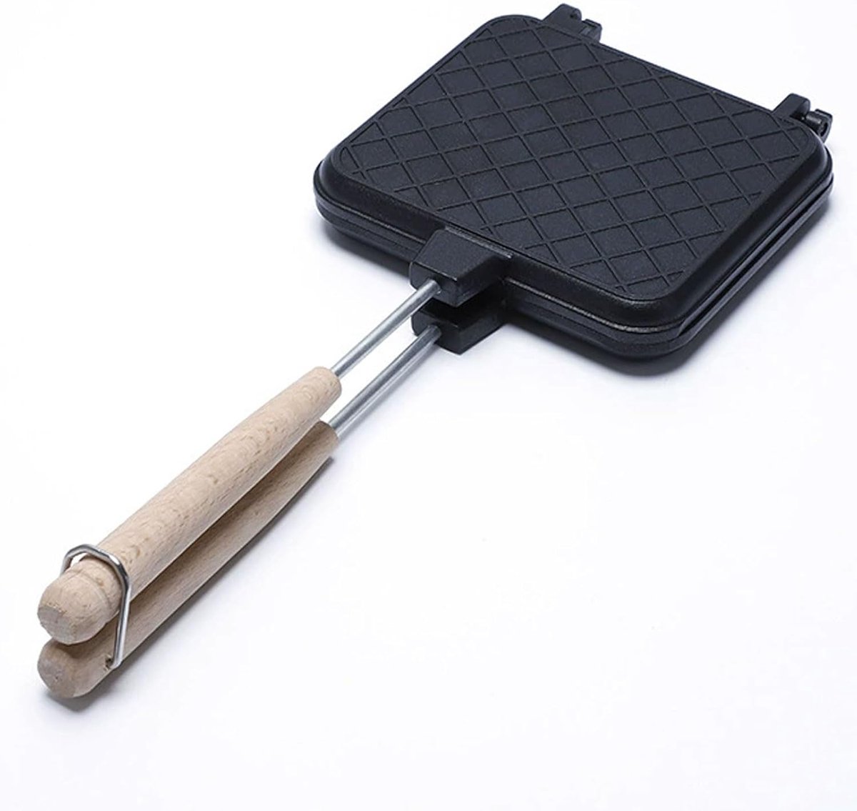 Dubbelzijdige Pan - Tosti IJzer - Thuis Koken - Afneembare Handgreep - 15.5x37cm - Zwart