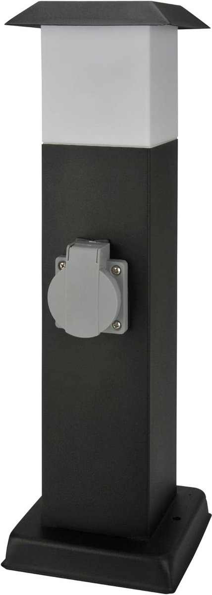Roestvrijstalen Zuil - Stroomverdeler Tuin - Energievoorziening Buiten - Dubbele Stopcontacten - 14 x 14 x 41 cm - Zwart