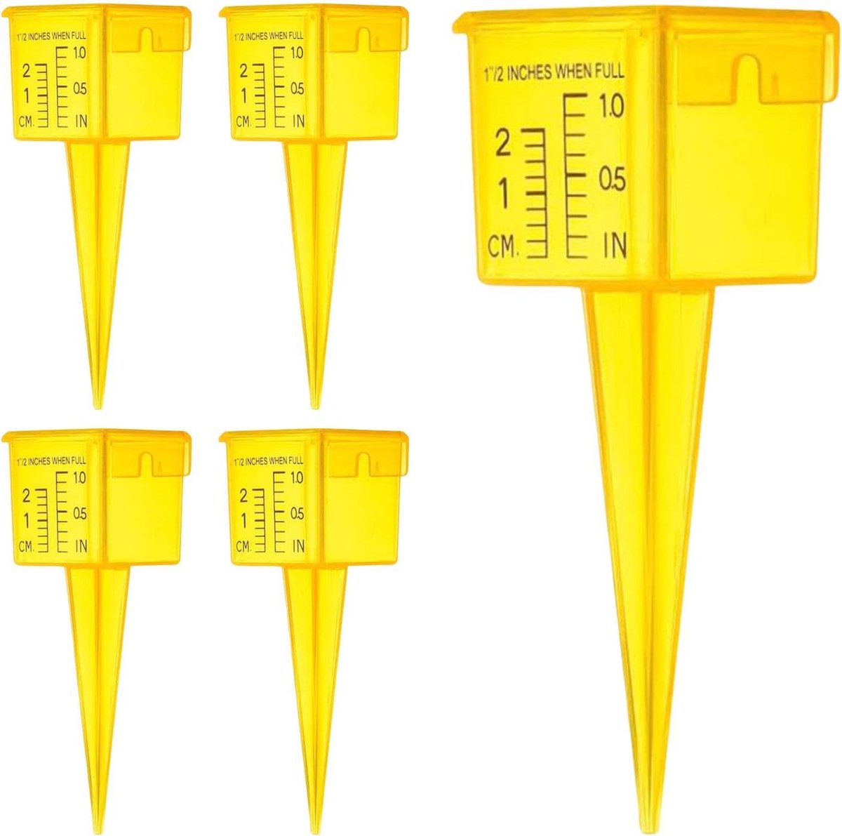 Regenmeter Set - Neerslagmeter Tuin - Waterhoeveelheid Meten - Robuust PET Materiaal - 5 Stuks - Geel