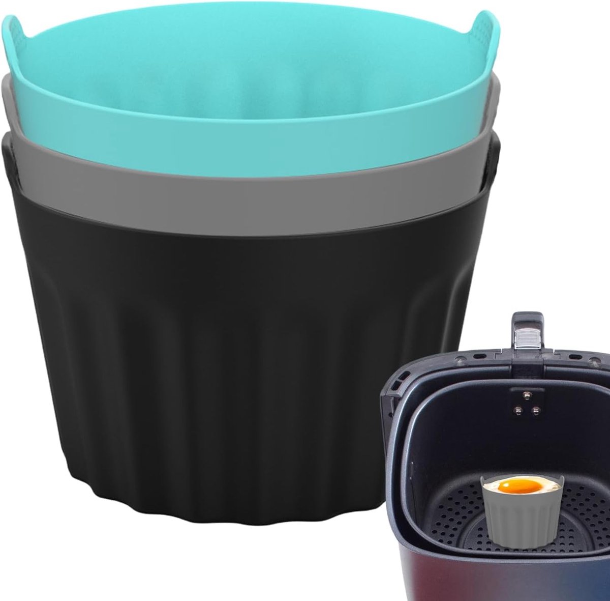 Airfryer Vormpjes - Bakvorm Set - Muffins Bakken - Herbruikbaar Siliconen - 3 Stuks - Blauw Grijs Zwart