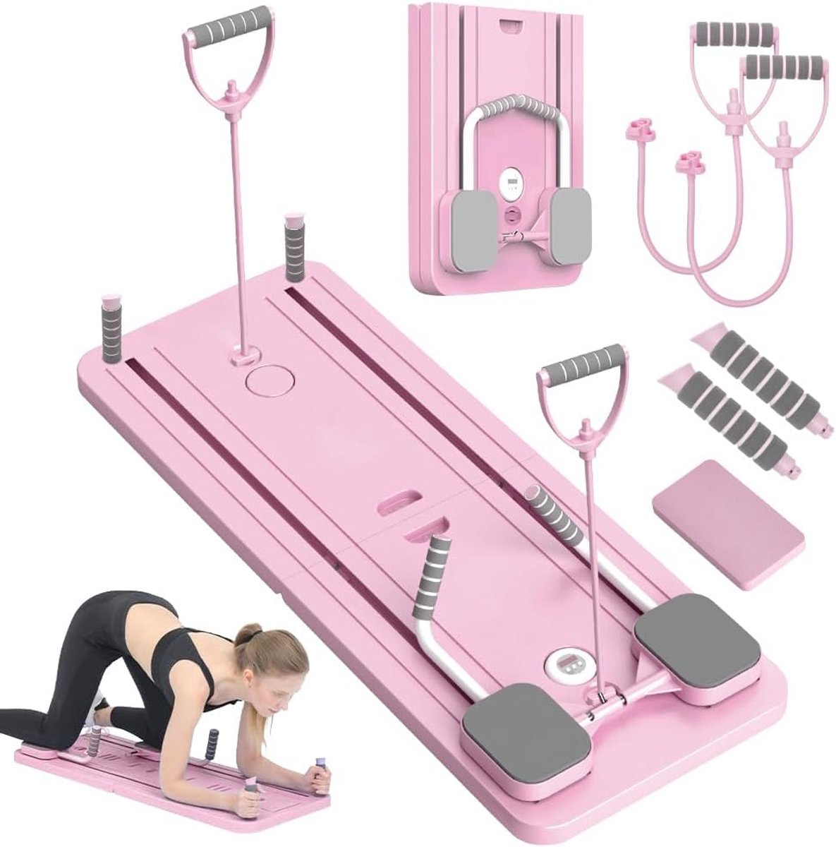 Pilates Board - Fitness Platform - Thuis Trainen - Automatische Rebound - 106 x 41 cm - Roze