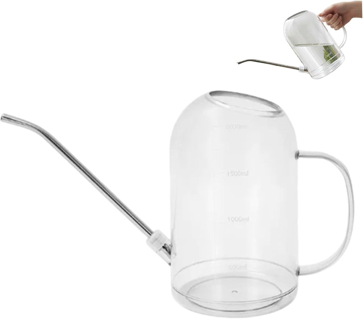 Lange Tuit Gieter - Waterkruik Kamerplant - Planten Water Geven - Roestvrijstalen Tuit - 2 Liter Inhoud - Transparant