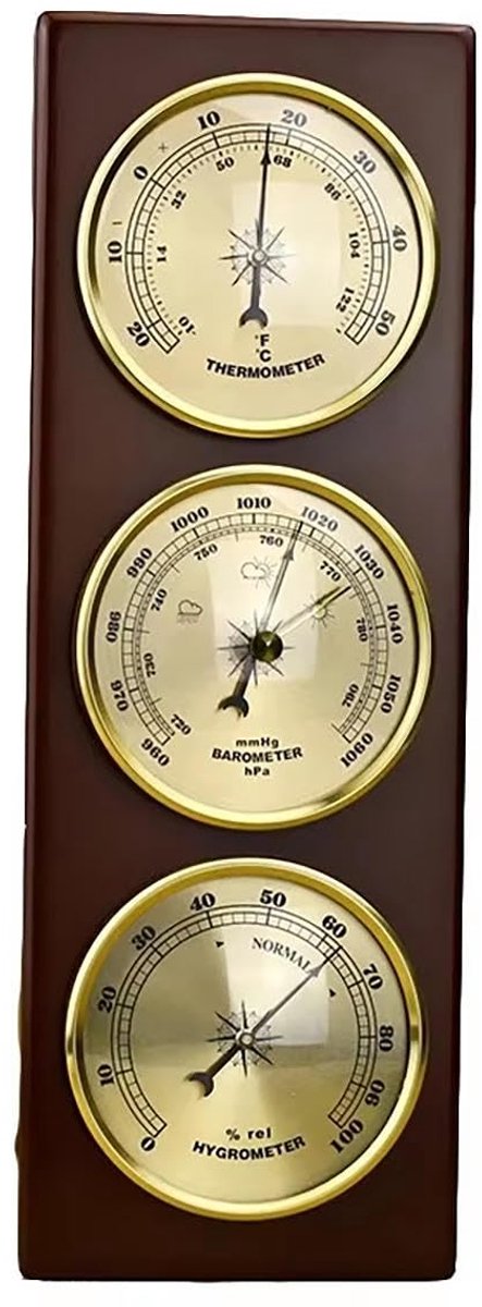 Weerstations Set - Barometer Hygrometer - Binnen Buiten - Mechanische Beweging - Analoge Wijzer - Goud