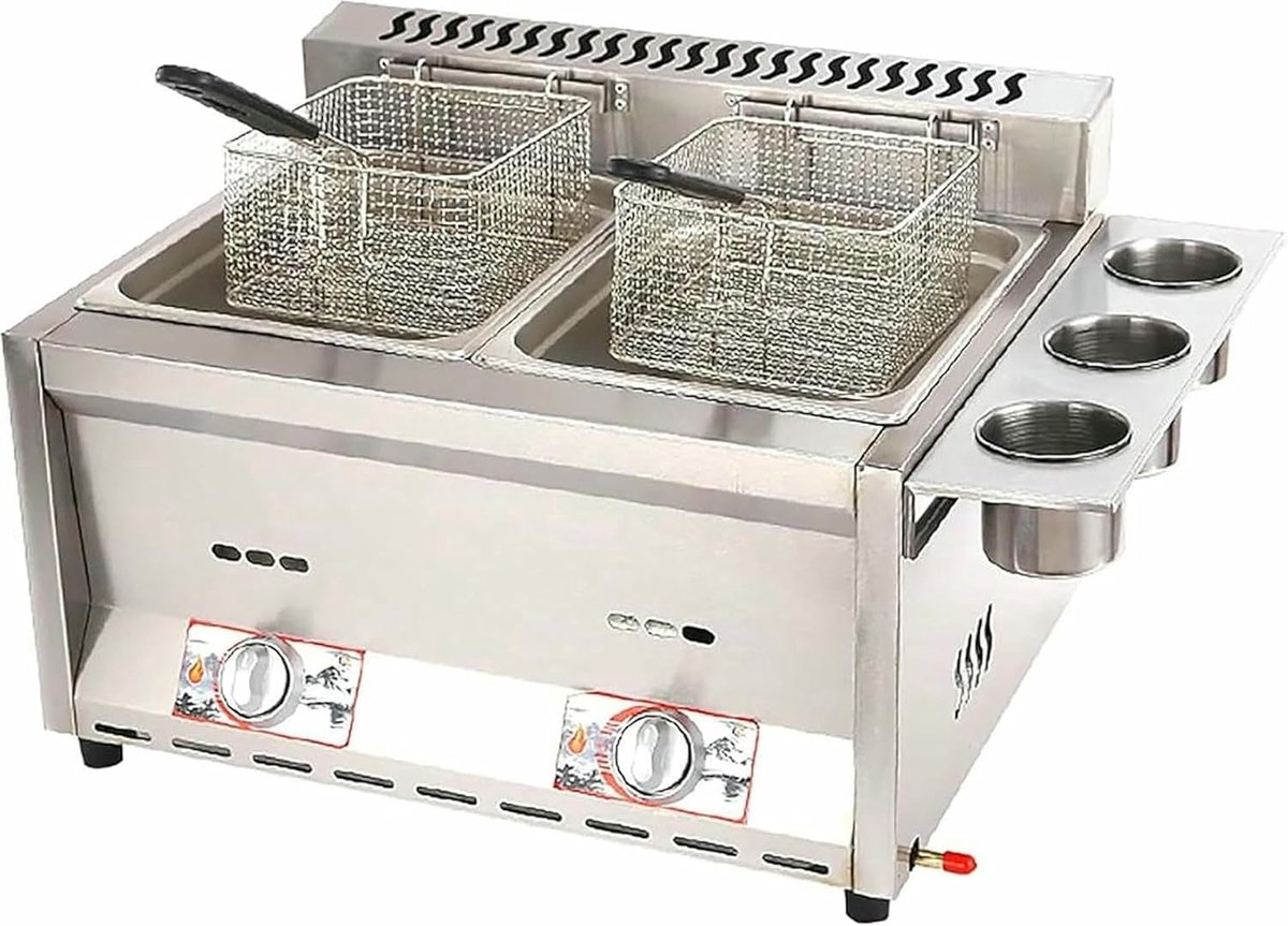 Commerciële Frituurpan - Dubbele Manden Friteuse - Horeca Keuken - Roestvrij Staal - 558 x 455 x 353 mm - Zilver