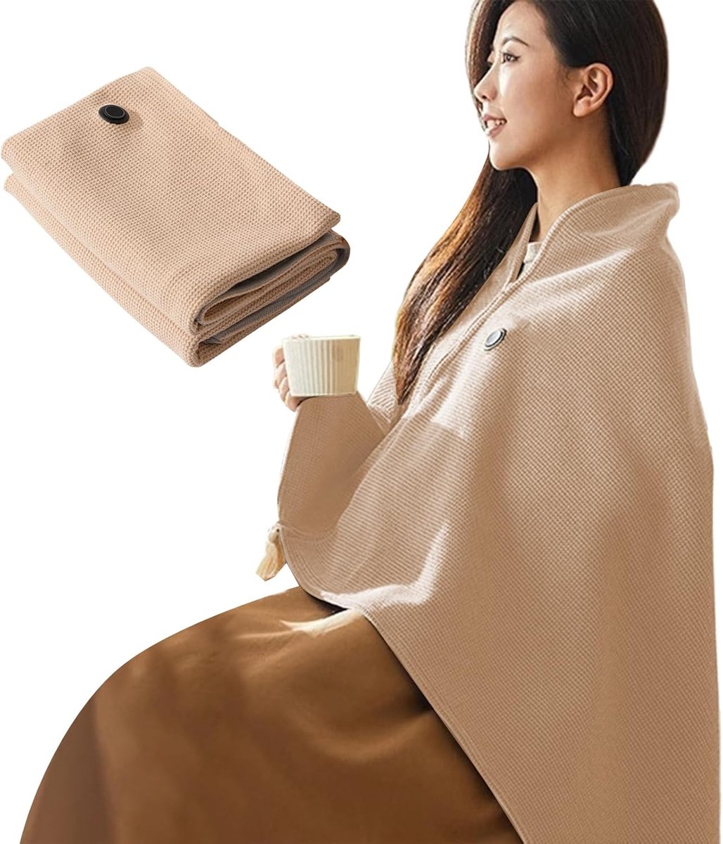 Verwarmde Deken - Elektrische Sjaal - Snel Warm - Carbon Fiber Verwarming - 150x80cm - Beige