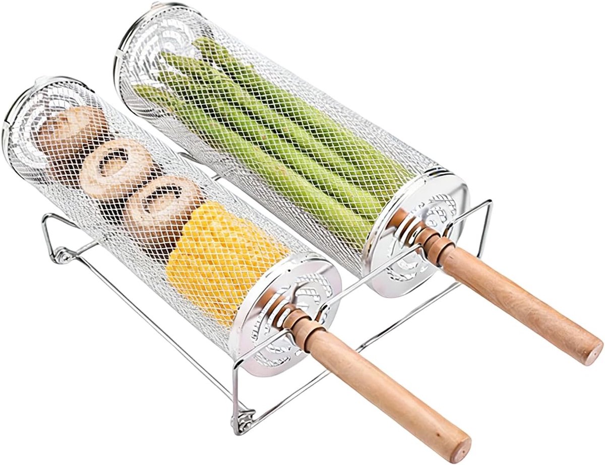 Rolbare Grillmand - Nestelende mandjes - Buiten koken - Roestvrij staal - Kooi ontwerp