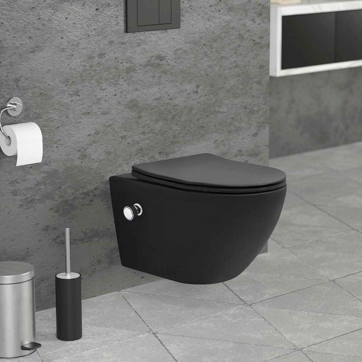 Wandcloset met Bidetfunctie - Douche WC Hangend - Hygiënisch Toiletbezoek - Randloos Tornado Spoelsysteem - 54cm Lang - Zwart