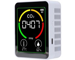 Luchtkwaliteitsmeter - CO2 Monitor - Binnenlucht Meten - 3-in-1 Functie - 14 x 9 x 5 cm - Wit