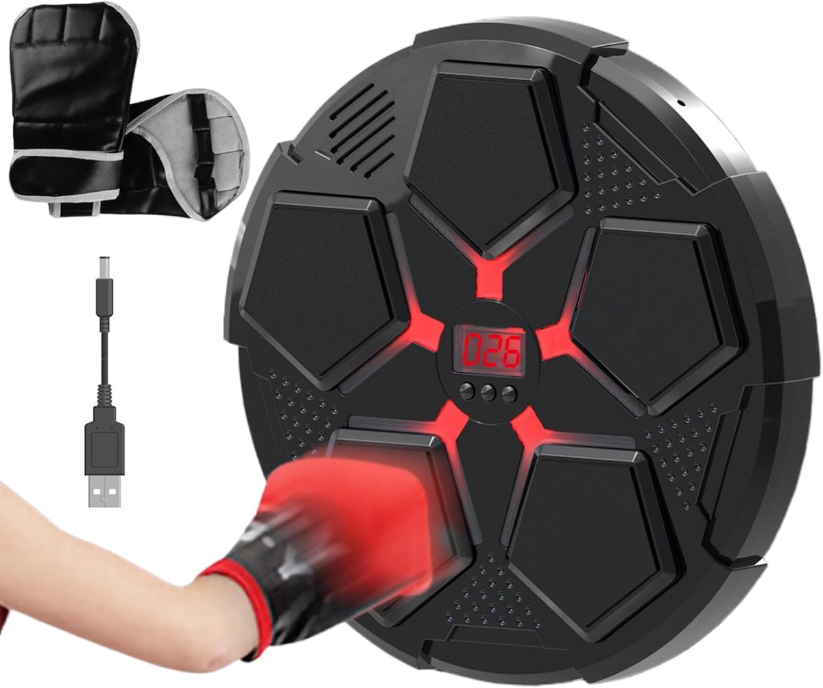 Muziek Boksmachine - Interactieve Trainer - Thuis Fitness - Zes Snelheden - 32x5x31.5cm - Zwart