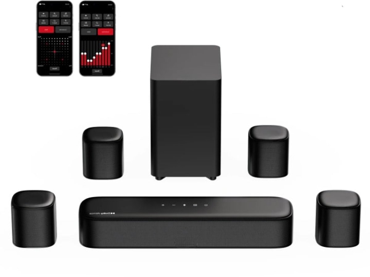 Soundbar - 7.1ch - Soundbar voor TV - Surround Sound-Systeem - Met Subwoofer - Dolby Atmos - Smart App-Bediening - Thuisbioscoopgeluidssysteem - Bluetooth-luidspreker - AUX - Optische Ingang - USB - Bluetooth - HDMI - 350W - Zwart