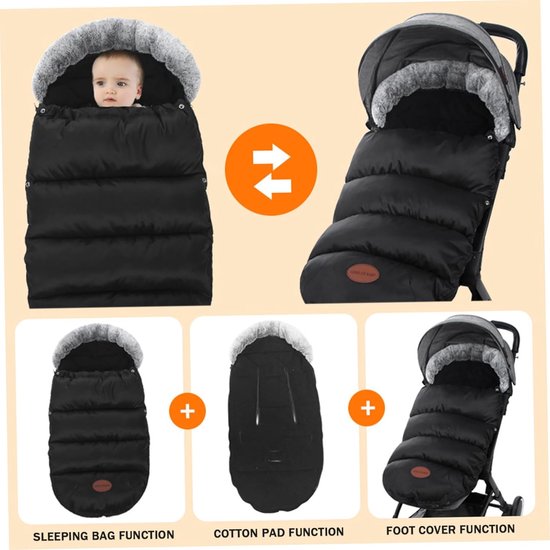 Kinderwagen Voetenzak - Wandelwagen Deksel - Winterse Uitjes - Verdikt Fleece Gevoerd - 89 x 35 cm - Zwart — afbeelding 5