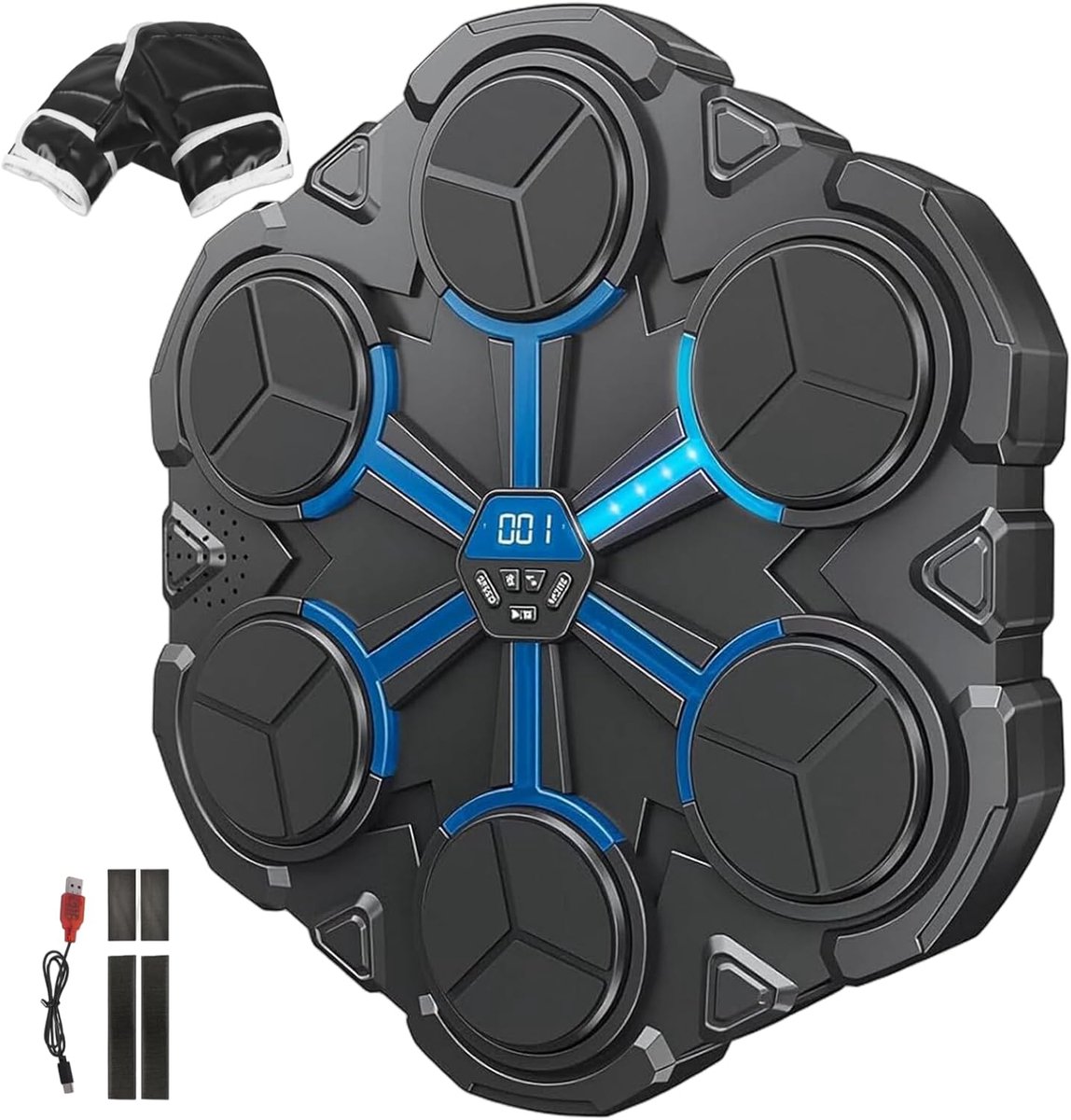 Boksmachine Kinderen - Wandtrainer Muziek - Thuis Fitness - 3 Modi LED - 34x31.5x4 cm - Zwart