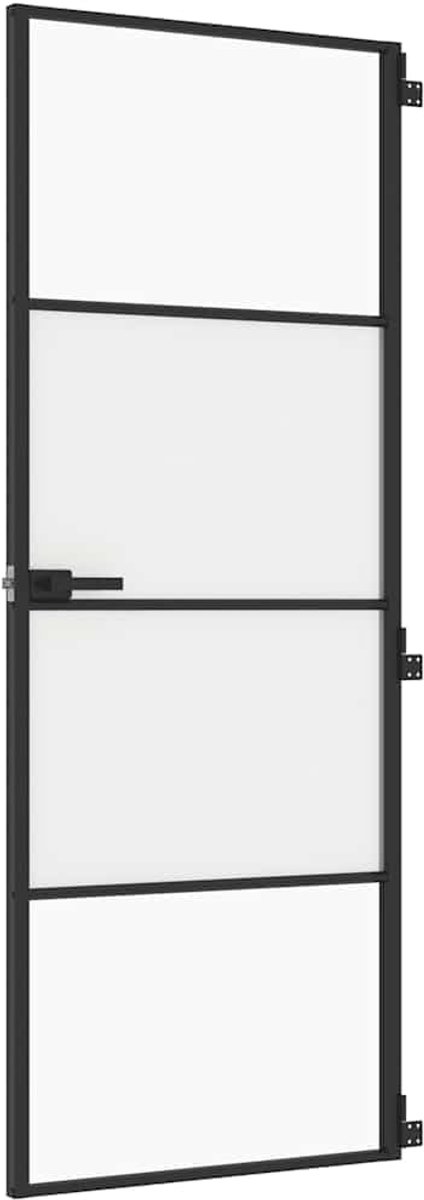 Binnendeur Glas - Opdekdeur Paneeldeur - Kamer Indeling - Mat Transparant Glas - 76x2015 cm - Zwart Aluminium