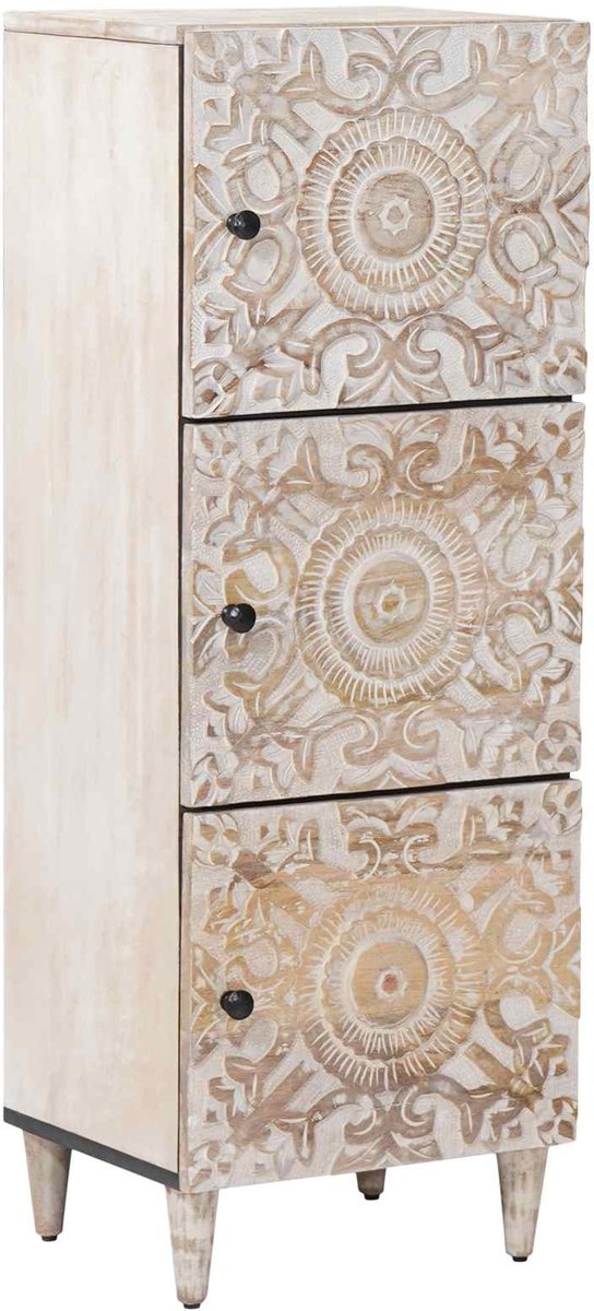 vidaXL - Hoge - Kast - met - plank - Wit - 40 - x - 33,5 - x - 110 - cm - Massief - Mango - Hout