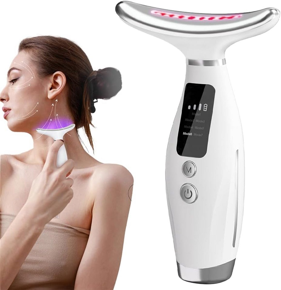 Microstroom Nek- en Gezichtsmassageapparaat voor Huidverstrakking en Anti-Aging