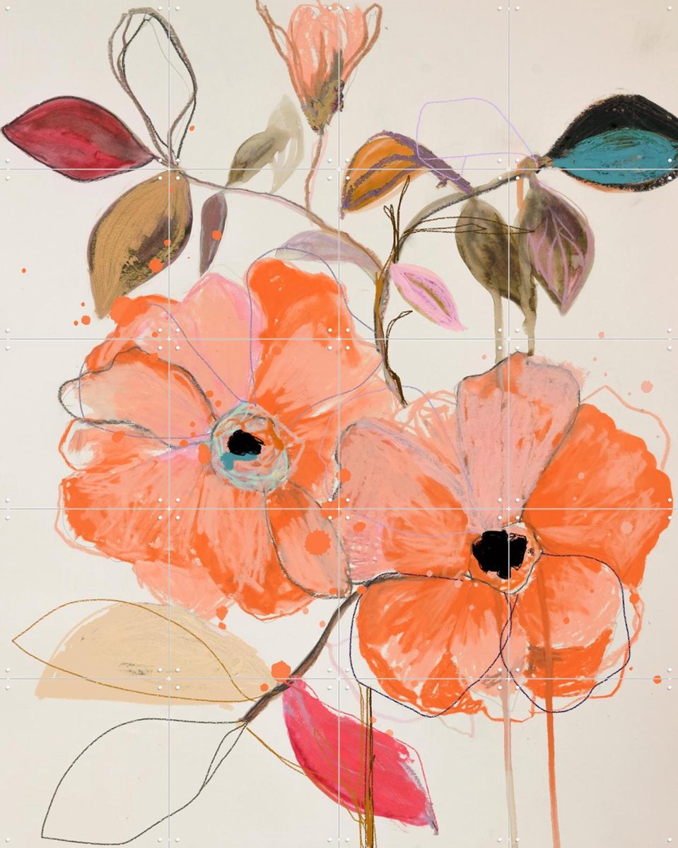 IXXI Mandarin Lingers, Leigh Viner - 80 x 100 cm - Gratis ophangtool - Grote wanddecoratie en posters - Kleurrijk, Abstract, Botanisch, Bloemen