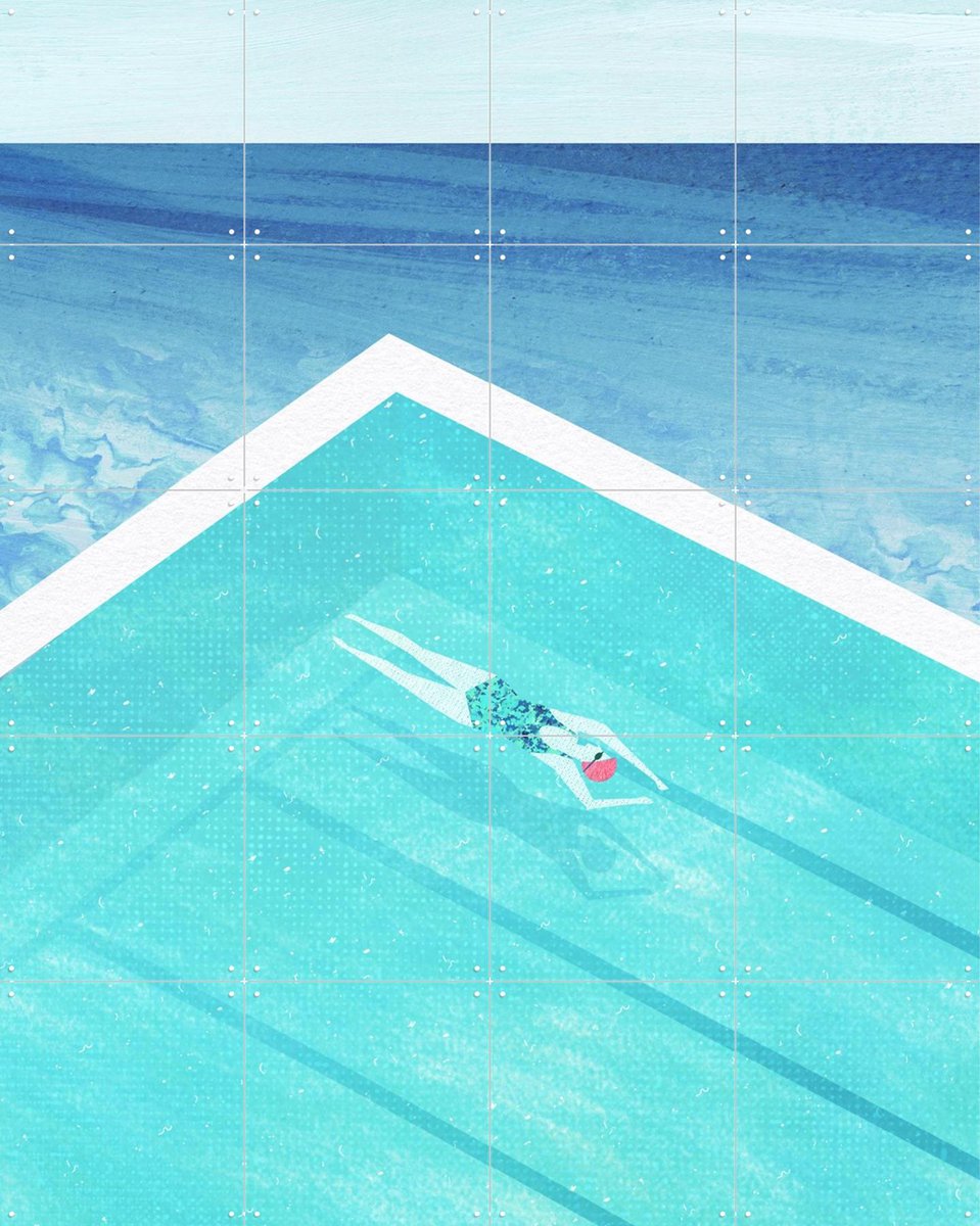 IXXI Pool at Bondi, Henry Rivers - 80 x 100 cm - Gratis ophangtool - Grote wanddecoratie en posters - Minimalisme, Illustraties, Kleurrijk