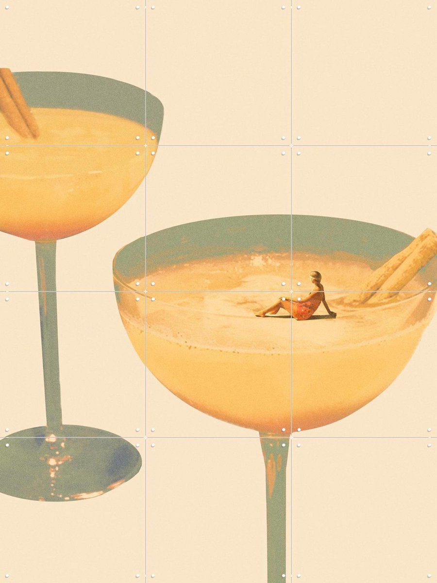 IXXI Holiday in a Glass I, Maarten Léon - 60 x 80 cm - Gratis ophangtool - Grote wanddecoratie en posters - Illustraties, Vintage, Speels, Zomer