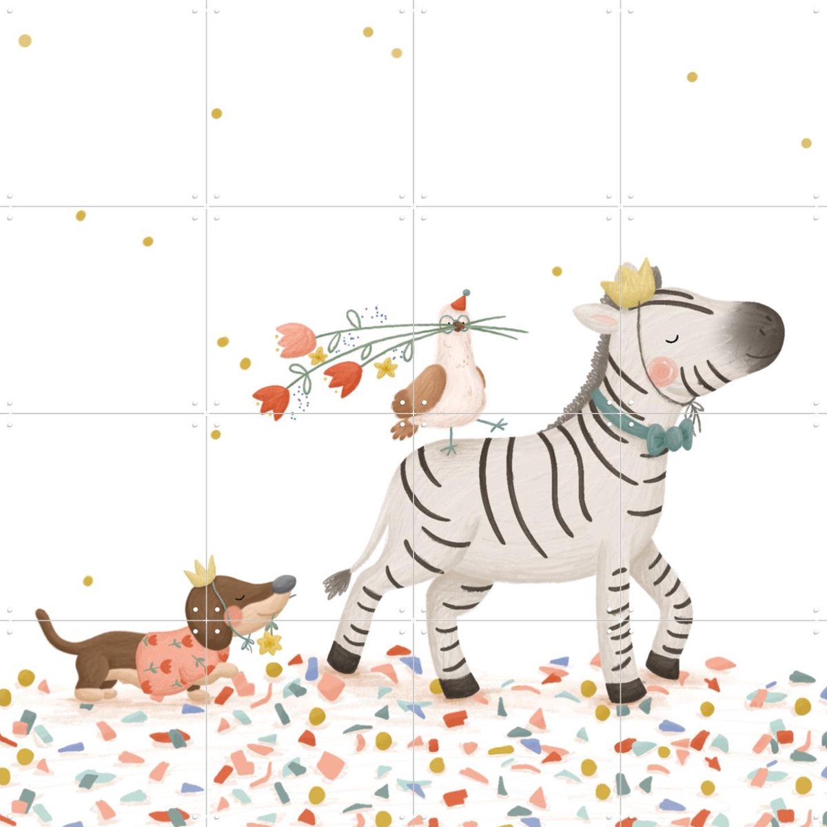 IXXI Confetti Party, Studio Phie - 80 x 80 cm - Gratis ophangtool - Grote wanddecoratie en posters - Cartoonesk, Fantasierijk, Speels, Illustraties
