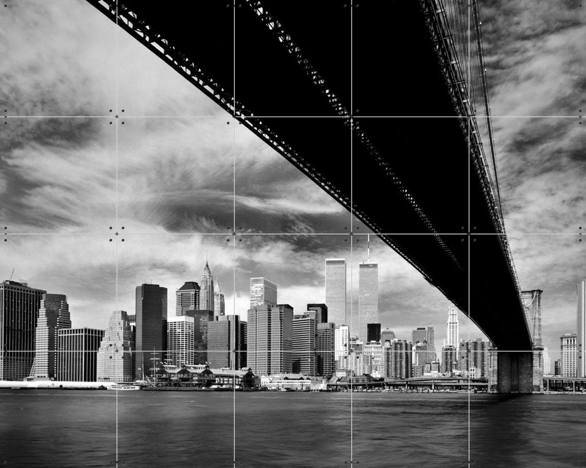 IXXI Brooklyn Bridge, Teun Voeten - 100 x 80 cm - Gratis ophangtool - Grote wanddecoratie en posters - Fotografie, Gang, Woonkamer, Gebouwen