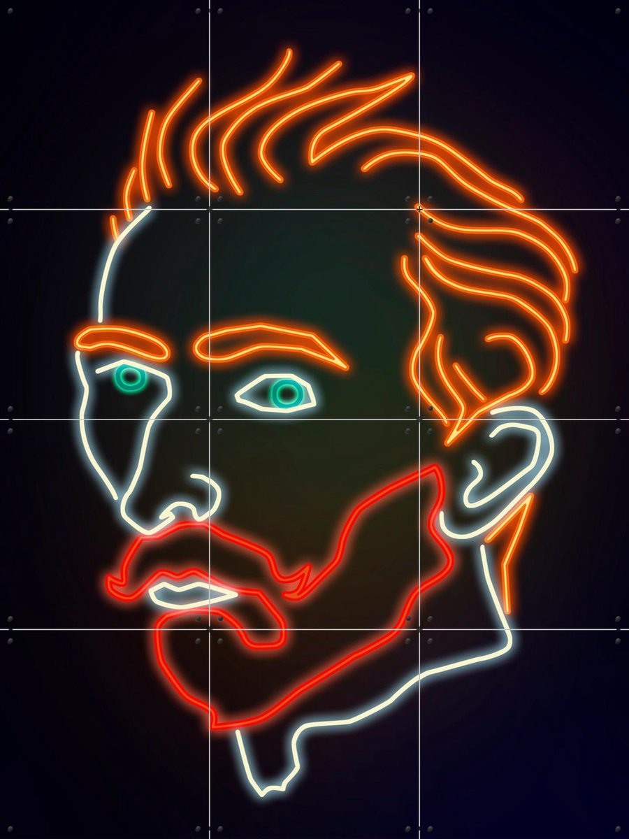 IXXI Neon Vincent, Angelo Cerantola & Van Gogh 21st Century - 60 x 80 cm - Gratis ophangtool - Grote wanddecoratie en posters - Pop art, Line art