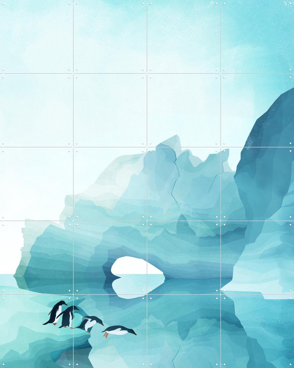 IXXI Pinguins By Day, Goed Blauw - 80 x 100 cm - Gratis ophangtool - Grote wanddecoratie en posters - Illustraties, Wilde dieren