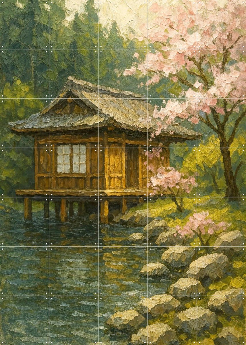 IXXI Kersenbloesem bij Japans Theehuis, Natalie Bruns - 100 x 140 cm - Gratis ophangtool - Grote wanddecoratie en posters - Impressionisme