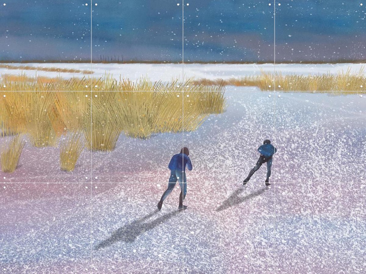 IXXI Skaters, Merel Corduwener - 80 x 60 cm - Gratis ophangtool - Grote wanddecoratie en posters Winter, Landschappen