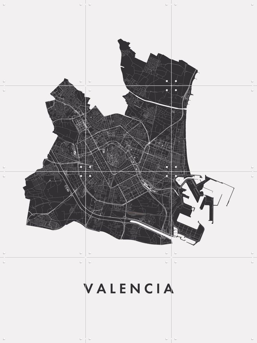 IXXI Valencia City Map, Kunst in Kaart - 60 x 80 cm - Gratis ophangtool - Grote wanddecoratie en posters - Grafisch Ontwerp, Line art, Minimalisme