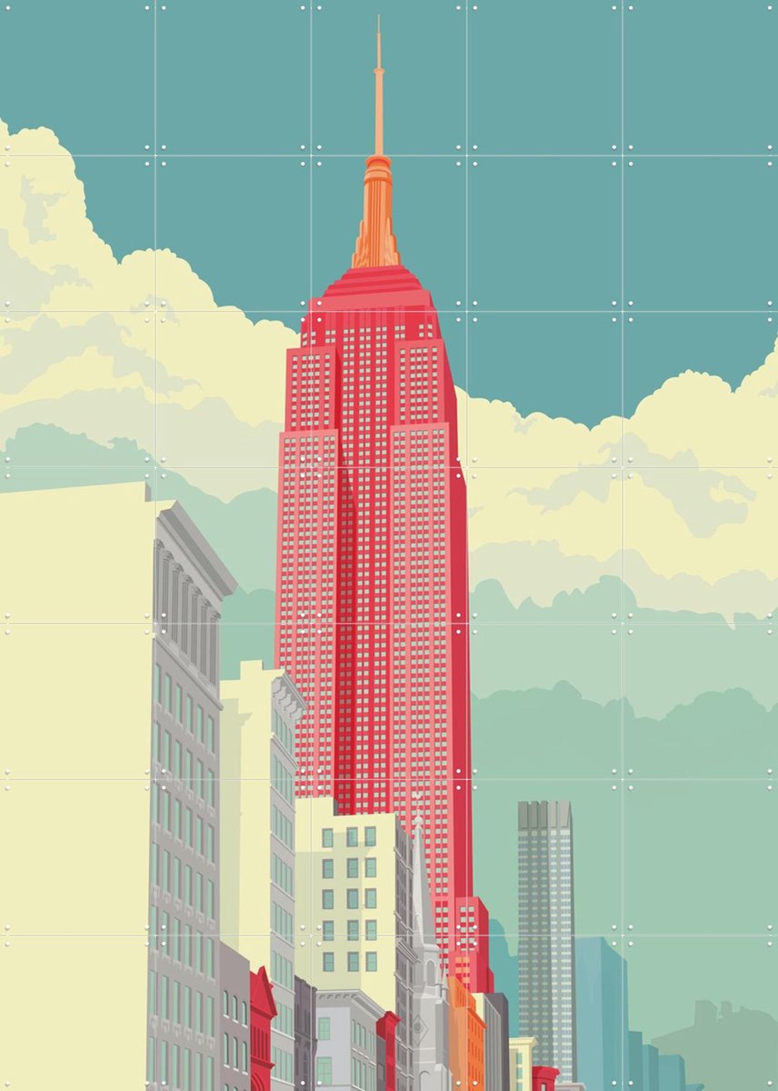 IXXI NYC - 5th Avenue, Remko Heemskerk & Kunst in Kaart - 100 x 140 cm - Gratis ophangtool - Grote wanddecoratie en posters - Kleurrijk, Grafisch