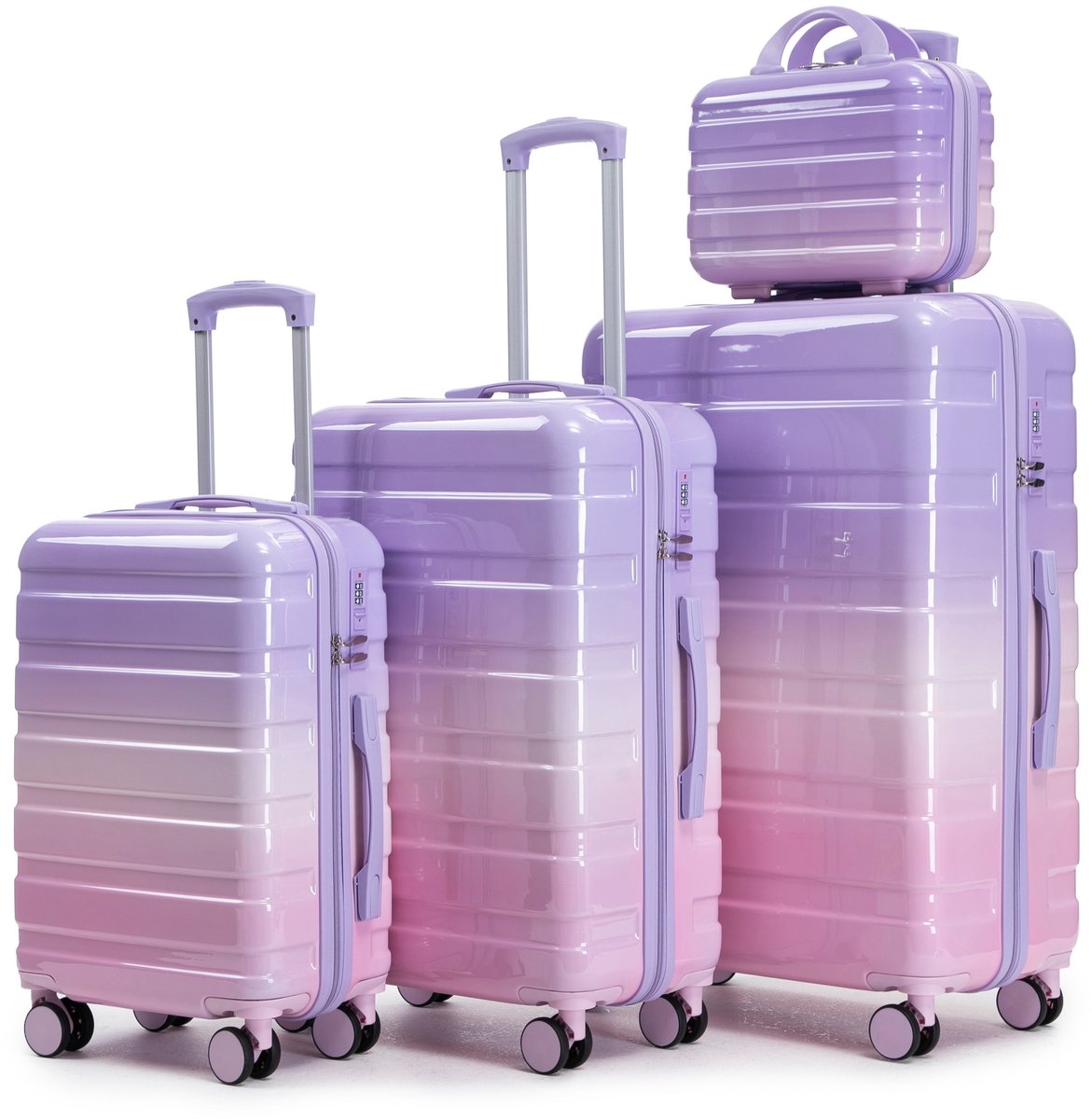 Kofferset - 4-delig 14-28 inch - Harde Schaal met Beautycase - Zijhandvat en Cijferslot - PC - Paars