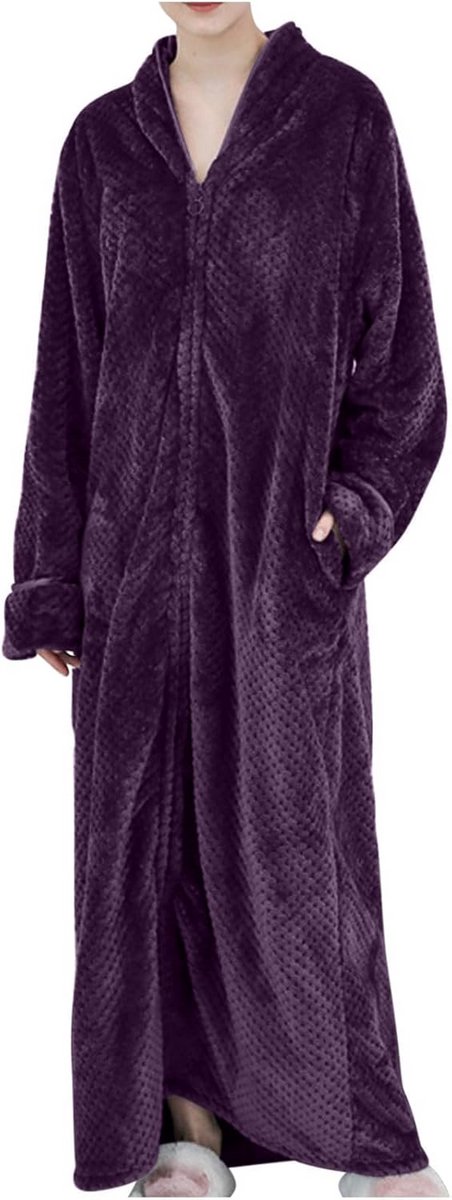 Luxe Lange Fleece Badjas met Capuchon voor Dames - Zacht en Warm Nachtkleding