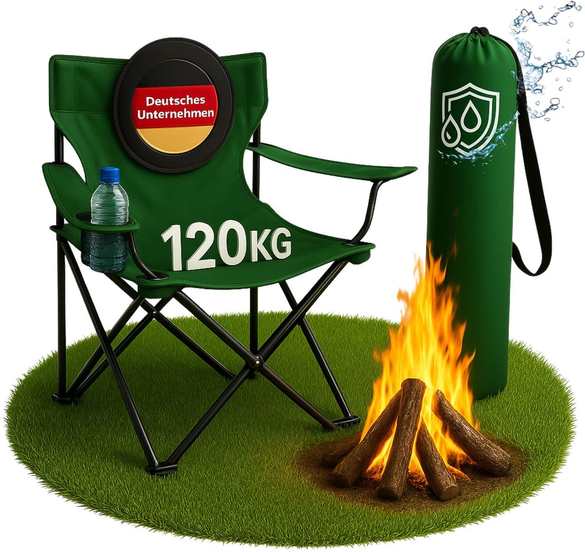 Coemo opvouwbare campingstoel draagbare klapstoel 2,2 kg met rugleuning, stalen frame, bekerhouder & draagtas – Weerbestendige klapstoel voor camping, festivals & tuin - Groen