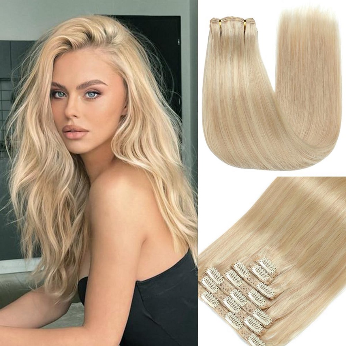Onzichtbare Clip-in Haarverlenging Set 7 Delige Set Echt Haar 40 cm