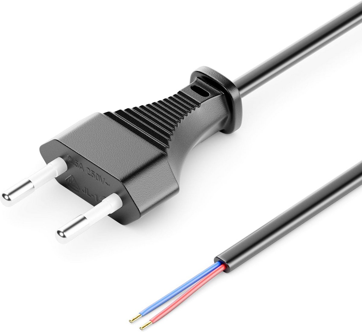 3 Meter Stroomkabel met Platte Eurostekker en Open Kabeluiteinde voor Verlichting
