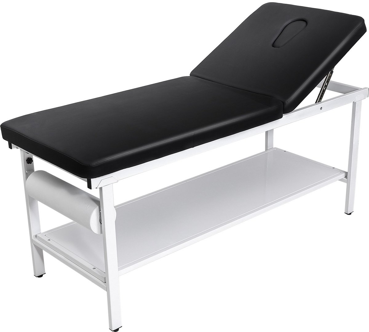 Onderzoeks- en behandeltafel - Verstelbaar model - Draagvermogen 227 kg - Rugleuning verstelbaar 0–40° - Afmetingen 185,5 x 70,5 x 81,5 cm - Met papierrolhouder