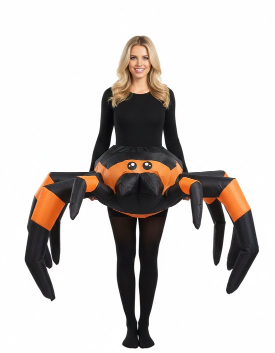 KIMU® Opblaas Kostuum Vogelspin Zwart - Spin Opblaasbaar Pak - Spinnenpak Opblaaspak - Opblaasbare Mascotte Tarantula Volwassenen Eng Festival