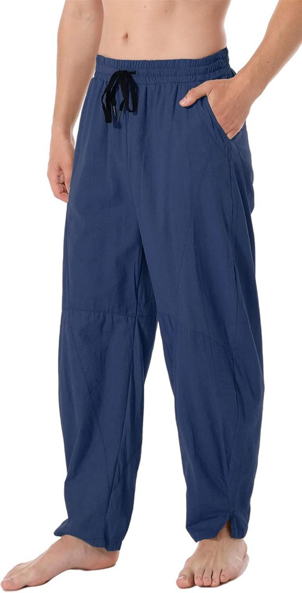 Heren Linnen Broek Losse Pasvorm met Elastische Taille en Trekkoord