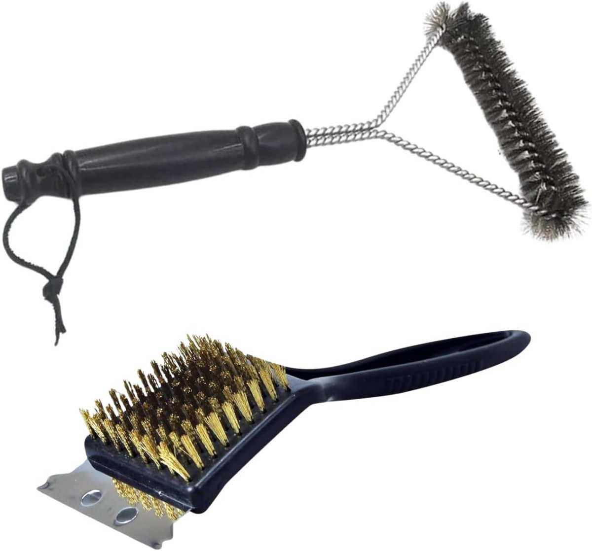 BBQ Reinigingsborstel Set met Houten Handvat en Schraper voor Grillreiniging (2 stuks)