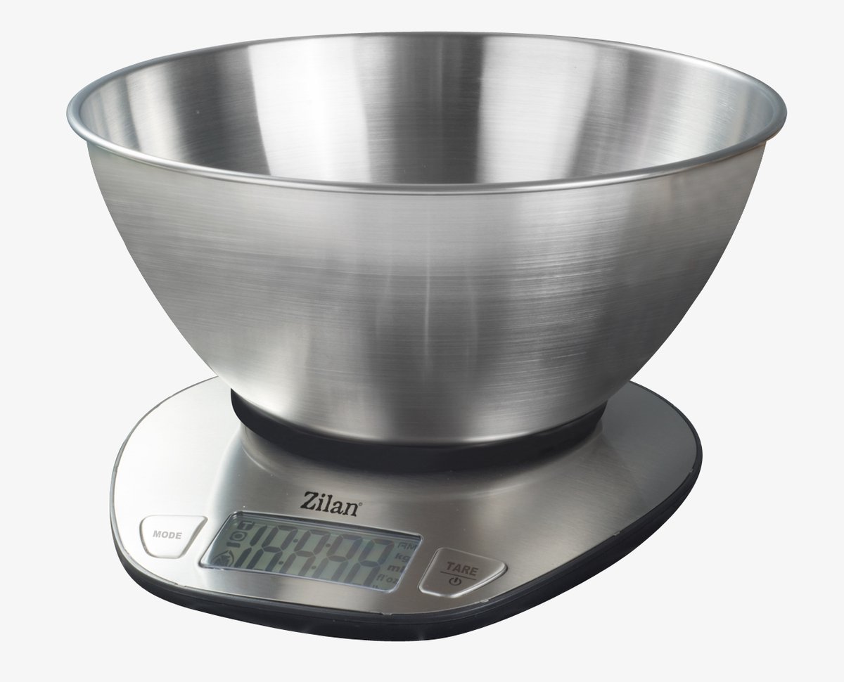 Zilan Digitale Keukenweegschaal met RVS Kom 5 kg – Nauwkeurig tot 1g – Elektronische Weegschaal met Tare Functie en LCD Display – RVS Keukenweegschaal met Mengkom