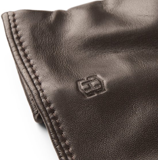 Gants en cuir de mouton perforé marron foncé pour écran tactile